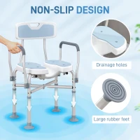 HOMCOM Aluminium Shower Chair, with Padded Seat - Light Blue(m-7)