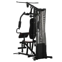 HOMCOM Fitnessapparaat voor thuis, Trainingsstation, Halterbank, Borstpers, Staal, 170x104x205 cm, Zwart(m-1)