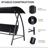 Outsunny Rattan Garden Swing Chair 3-Seater Black(m-6)