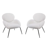 Teddy Sedia da Poltrone con Gambe in Metallo, Tessuto Morbido Imbottito, Bracciolo Caratteristico, Sedia da Salotto Moderna per Soggiorno e Camera da Letto, Bianco(m-2)