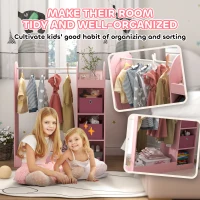 AIYAPLAY Kids Clothes Rail with Storage Shelf, Boxes, Mirror for Bedroom, Nursery, Pink(m-5)