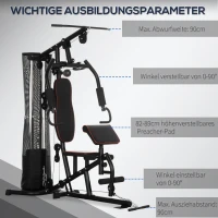 HOMCOM Fitnessapparaat voor thuis, Trainingsstation, Halterbank, Borstpers, Staal, 170x104x205 cm, Zwart(m-6)