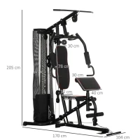 HOMCOM Fitnessapparaat voor thuis, Trainingsstation, Halterbank, Borstpers, Staal, 170x104x205 cm, Zwart(m-3)