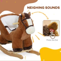 AIYAPLAY Kids Rocking Horse, Plush Ride on Horse, with Sound, Wood Base, for Ages 18-36 Months, Brown(m-4)