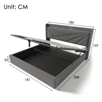 Doppelbett mit Stauraum und USB-Typ-C-Ladefunktion, Leinenstruktur, ohne Matratze,180x200 cm,Grau(m-3)