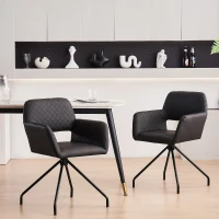 Set di 2 Sedie da pranzo ergonomiche in similpelle con gambe in metallo, Nero(m-1)