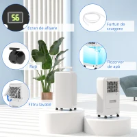 HOMCOM Dezumidificator de 12L cu Rezervor de Apă, Temporizator 24H și Afișaj Digital al Umidității, 28x18x50,6 cm, Alb(m-7)