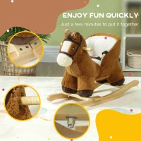 AIYAPLAY Kids Rocking Horse, Plush Ride on Horse, with Sound, Wood Base, for Ages 18-36 Months, Brown(m-7)