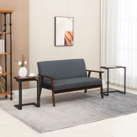 HOMCOM Nesting Side Tables Set of 3, C-Shaped Snack Side Tables with Steel Frame for Sofa Couch and Bed, Rustic Brown(m-10)