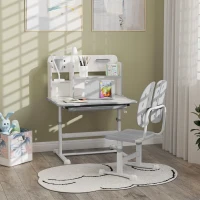 AIYAPLAY Height Adjustable Kids Desk and Chair Set, Children School Study Desk with Tiltable Desktop, Reading Rack, Grey(m-10)