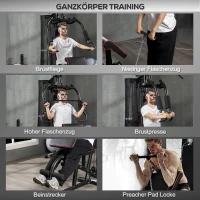 HOMCOM Fitnessapparaat voor thuis, Trainingsstation, Halterbank, Borstpers, Staal, 170x104x205 cm, Zwart(m-4)