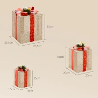 Outsunny 3-delige Kerstdecoratie Geschenkdozenset voor Binnen- en Buitendecoratie, met 58 LED-lampjes, Goudtint(m-3)