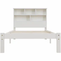 Einzelbett 90x200 Weiss mit Schubladen und Bücherregal, Schrankbett mit Rollen für Jugendliche und Erwachsene(m-7)
