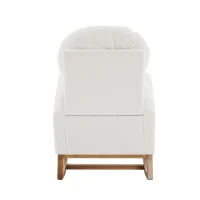 Sedia a dondolo con gambe in legno massello, sedia imbottita, poltrona lounge per soggiorno, camera da letto e balcone,  68,5x88x101 cm, Bianco(m-12)