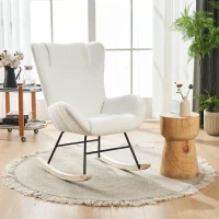 Fotoliu balansoar de relaxare cu spătar ergonomic și brațe, din catifea Teddy confortabilă, Alb(m-2)