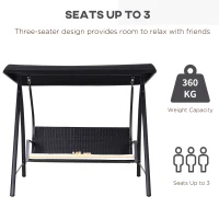 Outsunny Rattan Garden Swing Chair 3-Seater Black(m-5)