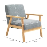 HOMCOM Accent Chair Wood Frame with Thick Cashmere Cushions Wide Seat Armchair Home Furniture Bedroom Office Grey(m-3)