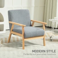 HOMCOM Accent Chair Wood Frame with Thick Cashmere Cushions Wide Seat Armchair Home Furniture Bedroom Office Grey(m-4)