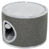 PawHut Kattenhol, 2 Niveaus, Kattenhuis, Pluche, Kussens, Sisal-Krabplank, Ø40 x 30H cm, Donkergrijs(m-1)