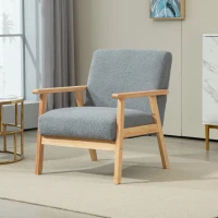 HOMCOM Accent Chair Wood Frame with Thick Cashmere Cushions Wide Seat Armchair Home Furniture Bedroom Office Grey(m-2)