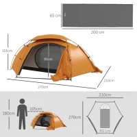 Outsunny Camping Tent with Self Inflatable Mattress, 1 Person Dome Tent with Removable Rainfly and Aluminium Frame, 2000mm Waterproof, Portable with Bags, for Fishing Hiking, Orange/Grey(m-3)