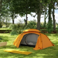 Outsunny Camping Tent with Self Inflatable Mattress, 1 Person Dome Tent with Removable Rainfly and Aluminium Frame, 2000mm Waterproof, Portable with Bags, for Fishing Hiking, Orange/Khaki(m-10)