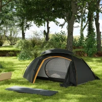 Outsunny Camping Tent with Self Inflatable Mattress, 1 Person Dome Tent with Removable Rainfly and Aluminium Frame, 2000mm Waterproof, Portable with Bags, for Fishing Hiking, Dark Grey/Grey(m-2)