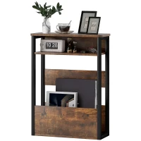 HOMCOM Măsuță de Living în Stil Industrial cu 2 Rafturi, Măsuță Laterală din Lemn și Metal, 46x18x58,5 cm, Maro Rustic(m-10)
