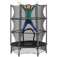 HOMCOM 4.6FT/55" Kids Trampoline with Safety Enclosure, Outdoor Indoor Use, for Ages 3-10 Years, Black(m-1)