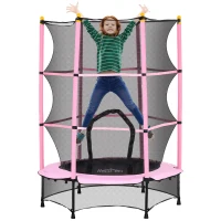 HOMCOM 4.6FT/55" Kids Trampoline with Safety Enclosure, Outdoor Indoor Use, for Ages 3-10 Years, Pink(m-1)