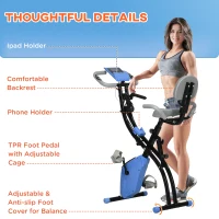 HOMCOM 2-in-1 Folding Exercise Bike with 8-Level Magnetic Resistance, Arm Resistance Band, Pulse Sensor, Blue(m-9)