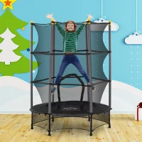 HOMCOM 4.6FT/55" Kids Trampoline with Safety Enclosure, Outdoor Indoor Use, for Ages 3-10 Years, Black(m-10)