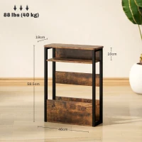 HOMCOM Măsuță de Living în Stil Industrial cu 2 Rafturi, Măsuță Laterală din Lemn și Metal, 46x18x58,5 cm, Maro Rustic(m-3)