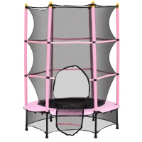 HOMCOM 4.6FT/55" Kids Trampoline with Safety Enclosure, Outdoor Indoor Use, for Ages 3-10 Years, Pink(m-11)