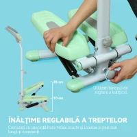 SPORTNOW Stepper cu Mânere Reglabile pe 3 Niveluri, Treaptă Reglabilă și Monitor LCD, 48x38x108-118 cm, Verde(m-4)