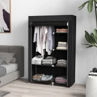 HOMCOM Dulap Portabil din Material, Dulap cu 6 Rafturi Deschise, 1 Bară și Ușă cu Fermoar, 103x43x162,5 cm, Negru(m-2)