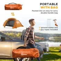 Outsunny Camping Tent with Self Inflatable Mattress, 1 Person Dome Tent with Removable Rainfly and Aluminium Frame, 2000mm Waterproof, Portable with Bags, for Fishing Hiking, Orange/Khaki(m-7)