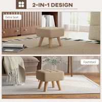 HOMCOM Modern Tufted Footstool, Fabric Foot Stool with Rubber Wood Legs, Padded Seat, for Living Room, Bedroom, Entryway, Light Brown(m-4)
