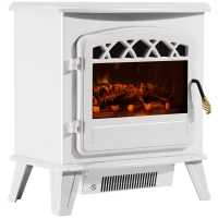 HOMCOM Camino Elettrico con Effetto Fiamma Regolabile Potenza 925W/1850W 51 × 31 × 56cm Bianco(m-1)