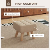 HOMCOM Modern Tufted Footstool, Fabric Foot Stool with Rubber Wood Legs, Padded Seat, for Living Room, Bedroom, Entryway, Light Brown(m-5)