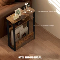 HOMCOM Măsuță de Living în Stil Industrial cu 2 Rafturi, Măsuță Laterală din Lemn și Metal, 46x18x58,5 cm, Maro Rustic(m-7)