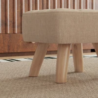 HOMCOM Modern Tufted Footstool, Fabric Foot Stool with Rubber Wood Legs, Padded Seat, for Living Room, Bedroom, Entryway, Light Brown(m-9)
