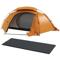 Outsunny Camping Tent with Self Inflatable Mattress, 1 Person Dome Tent with Removable Rainfly and Aluminium Frame, 2000mm Waterproof, Portable with Bags, for Fishing Hiking, Orange/Grey(m-1)