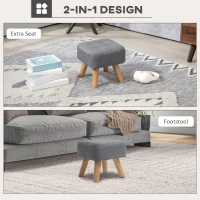 HOMCOM Modern Tufted Footstool, Fabric Foot Stool with Rubber Wood Legs, Padded Seat, for Living Room, Bedroom, Entryway, Grey(m-4)