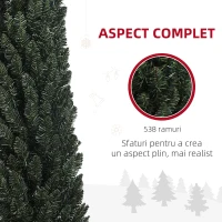 HOMCOM Brad Artificial de Crăciun cu 538 Ramuri, Brad de Crăciun Îngust și Spațios cu Bază de Oțel, Ø55x225 cm, Verde(m-5)
