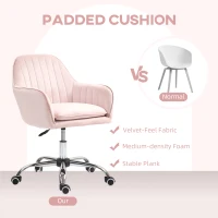 HOMCOM Velvet-Feel Tub Office Chair, with Seat Cushion - Pink(m-4)