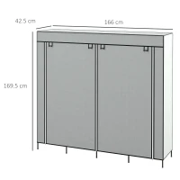 HOMCOM Dulap Portabil din Material Textil și Oțel, Garderobă cu 10 Rafturi, 4 Sertare și 2 Bare, 166x42,5x169,5 cm, Gri(m-3)