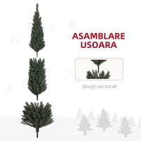 HOMCOM Brad Artificial de Crăciun cu 538 Ramuri, Brad de Crăciun Îngust și Spațios cu Bază de Oțel, Ø55x225 cm, Verde(m-6)