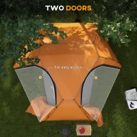 Outsunny Camping Tent with Self Inflatable Mattress, 1 Person Dome Tent with Removable Rainfly and Aluminium Frame, 2000mm Waterproof, Portable with Bags, for Fishing Hiking, Orange/Khaki(m-9)