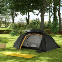 Outsunny Camping Tent with Self Inflatable Mattress, 1 Person Dome Tent with Removable Rainfly and Aluminium Frame, 2000mm Waterproof, Portable with Bags, for Fishing Hiking, Dark Grey/Khaki(m-2)